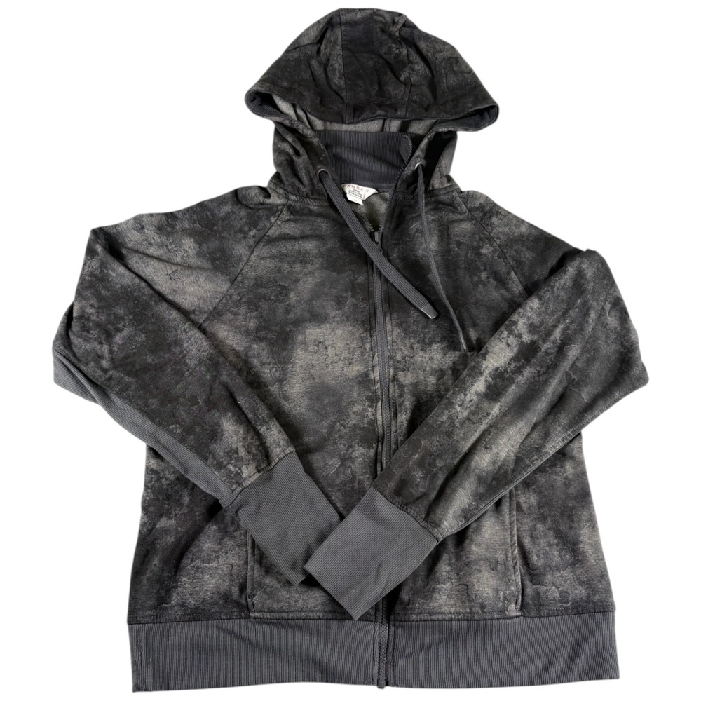 Danskin Hoodie Womens Medium Gray Black Washed Faded Fleece Lined Zip-Up 1430323